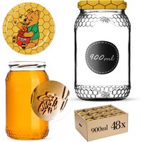 Szklany słój Lierde 900ml fi 82 mm 48 szt. + wieczka "Miód"