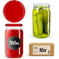 Słoiki na przetwory Niva 760ml 16szt fi 82 mm + wieczka czerwone