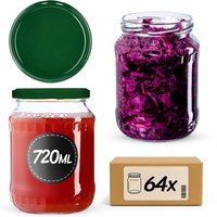 Słoiki na przetwory Jukka 720ml 64szt fi 82 mm + wieczka zielone