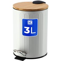 Okrągły kosz na śmieci z bambusową pokrywą 3L, biały