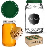 Szklany słój Lierde 900ml fi 82 mm 48 szt. + wieczka zielone