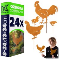 Ozdoba ogrodowa ze stali corten Laborde kury 8-24 x 13-34 cm 24 szt.