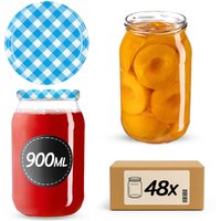 Słoiki na przetwory Simo 900ml 48szt fi 82 mm + wieczka "Niebieska Krata"