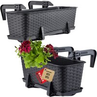 Doniczka balkonowa rattanowa z podstawką Frette 40 + 60 cm + uchwyty, antracyt