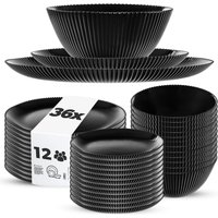 Zestaw obiadowy Regno salaterka 20 cm + talerz deserowy + talerz płytki czarny 12 kpl.