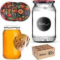 Szklany słój Lierde 900ml fi 82 mm 48 szt. + wieczka "Haft z kwiatami"