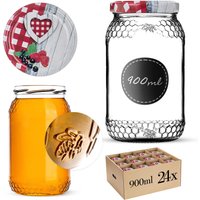 Szklany słój Lierde 900ml fi 82 mm 24 szt. + wieczka "Krata z serduszkiem"