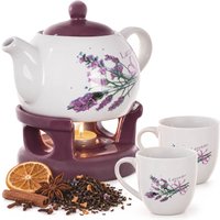 Dzbanek ceramiczny z podgrzewaczem Irais 1L + 2 kubki lawenda