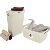 Kosz z pokrywą 40L + pojemnik 45L Curver Natural Style kremowy