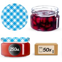 Słoiki na przetwory Denia 250ml 50szt fi 82 mm + wieczko "Niebieska Krata"