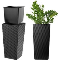 Donica na kwiaty z wkładem rattan Pesaro 25 cm, czarna