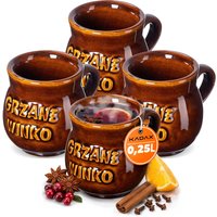 Kubek kamionkowy z uchem Olympia 0.25L z napisem "Grzane Winko", 4 szt.