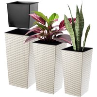 Donice na kwiaty z wkładem Pesaro rattan 30 cm + 35 cm + 40 cm, kremowe