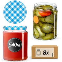 Słoiki na przetwory Maki 540ml 8szt fi 82 mm + wieczka "Niebieska Krata"