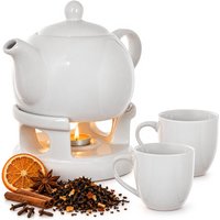 Dzbanek ceramiczny z podgrzewaczem Irais 1L + 2 kubki biały