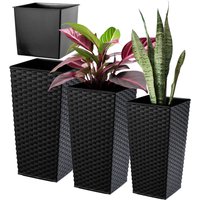 Donice na kwiaty z wkładem Pesaro rattan 30 cm + 35 cm + 40 cm, czarne