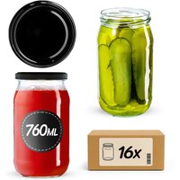 Słoiki na przetwory Niva 760ml 16szt fi 82 mm + wieczka czarne