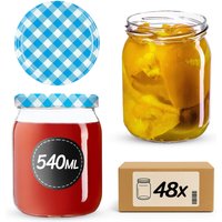 Słoiki Senna 540ml 48szt fi 82 mm + wieczka "Niebieska Krata"