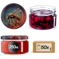 Słoiki na przetwory Denia 250ml 50szt fi 82 mm + wieczko "Niebieska pszczoła"
