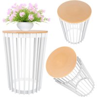 Kwietnik dwustronny Aytre 54 cm biały + blat naturalne drewno