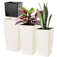 Donice na kwiaty z wkładem Tuluza dłuto 19 cm + 25 cm + 30 cm, kremowe
