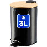 Okrągły kosz na śmieci z bambusową pokrywą 3L, czarny