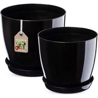 Doniczka na kwiaty z podstawką czarna 18 cm + 20 cm, 2 szt.