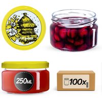 Słoiki na przetwory Denia 250ml 100szt fi 82 mm + wieczko "Pszczoły"