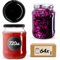 Słoiki na przetwory Jukka 720ml 64szt fi 82 mm + wieczka czarne