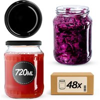 Słoiki na przetwory Jukka 720ml 48szt fi 82 mm + wieczka czarne