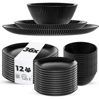 Zestaw obiadowy Regno salaterka 15 cm + talerz deserowy + talerz płytki czarny 12 kpl.