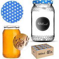 Szklany słój Lierde 900ml fi 82 mm 48 szt. + wieczka "Niebieski groszek"