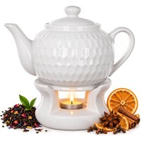 Dzbanek ceramiczny z podgrzewaczem Irais 900ml biały ze wzorem