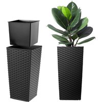 Donica na kwiaty z wkładem Pesaro rattan 30 cm, czarna