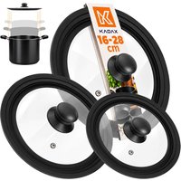 Zestaw 3 szklanych pokryw multisize Aiola na garnek 16-28 cm z matowym okrągłym uchwytem