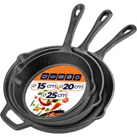 Zestaw patelni żeliwnych Prese 15 cm + 20 cm + 25 cm czarny