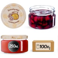 Słoiki na przetwory Denia 250ml 100szt fi 82 mm + wieczko "Miód z pasieki"