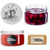 Słoiki na przetwory Denia 250ml 100szt fi 82 mm + wieczko "Pszczoła"