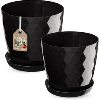 Doniczka na kwiaty z podstawką czarna Amily 25 cm + 30 cm, 2 szt.