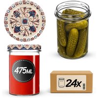 Słoiki na przetwory Befa 475ml 24szt fi 82 mm + wieczka "Niebiesko-czerwone kwiaty"