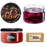 Słoiki na przetwory Denia 250ml 50szt fi 82 mm + wieczko "Miód czarny"
