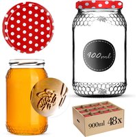 Szklany słój Lierde 900ml fi 82 mm 48 szt. + wieczka "Czerwony groszek"