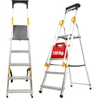 Drabina aluminiowa z podestem Bykle, 5 stopni, 150 kg