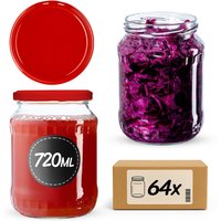 Słoiki na przetwory Jukka 720ml 64szt fi 82 mm + wieczka czerwone