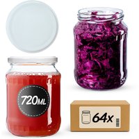Słoiki na przetwory Jukka 720ml 64szt fi 82 mm + wieczka białe