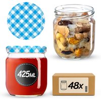 Słoiki na przetwory Salla 425ml 48szt fi 82 mm + wieczka "Niebieska Krata"