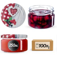 Słoiki na przetwory Denia 250ml 100szt fi 82 mm + wieczko "Krata z serduszkiem"