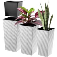 Donice na kwiaty z wkładem Pesaro rattan 25 cm + 30 cm + 35 cm, białe