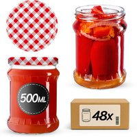 Słoiki na przetwory Kisko 500ml 48szt fi 82 mm + wieczka "Czerwona Krata"