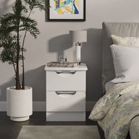 Camden Ready Assembled 2 Drawer Bedside Cabinet - White Gloss & White